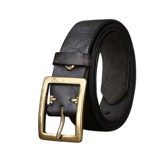 3.2CM Unisex Vintage Distressed Genuine Leather Belt, Durable Top-Grain Cowhide Strap with Classic Pin Buckle for Jeans(115cm/45, Black)
