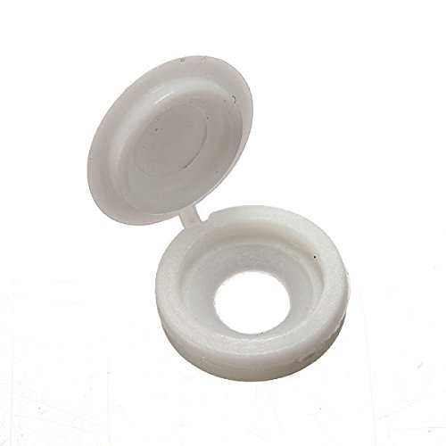 PACK OF 50 WHITE, SMALL HINGED, PLASTIC SCREW COVER CAPS