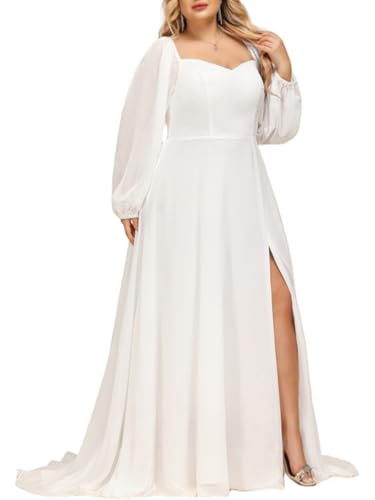 ZOOYYUE Brautkleider Grosse Grössen Prinzessin Lang Hochzeitskleider Chiffon Langarm Standesamt Brautmode Brautkleid mit Schlitz Weiß 46 ZOOYYUE Brautkleider Grosse Grössen Prinzessin Lang Hochzeitskleider Chiffon Langarm Standesamt Brautmode Brautkleid mit Schlitz Weiß 46