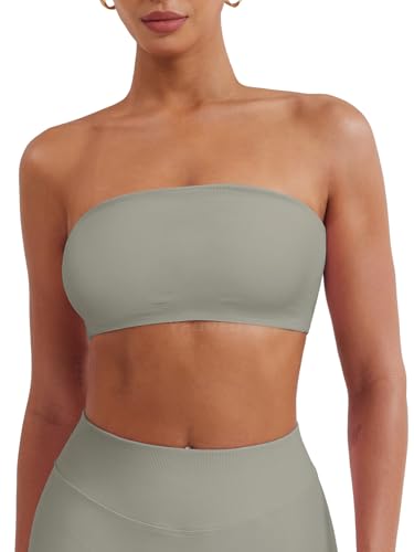 Image of YEOREO Strapless Bandeau Sports Bra for Workout Seamless Tube Top Gym Padded Wireless Bra