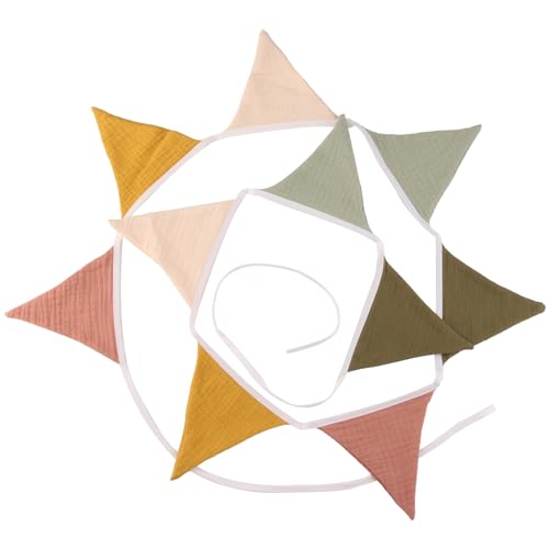 Guirnalda de Banderines de Muselina de Algodón Morandi Verde para Habitación Infantil - Decoración Versátil y Reutilizable - 2,6m con 10 Banderines Triangulares - Ideal para Niñas y Niños