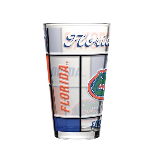 Image of Logo Brands NCAA oz Stained Glass Pint Glass - 3D Embossed Logo & Bold Team Colors - Durable Sports Fan Beer Glass for Home, Bar & Tailgates