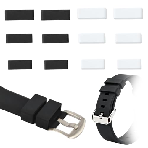 PLUSHCEWT Paquete de 12 trabillas de silicona para correa de reloj, retenedor universal de goma para correa de reloj, 18/20/22 mm, adecuado para relojes y relojes inteligentes, color blanco y negro