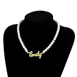 Custom Name Necklace with Pearl Chain 6mm Round White Pearl Necklaces Personalized Choker Name Jewelry Gifts for Women Girls