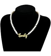 Custom Name Necklace with Pearl Chain 6mm Round White Pearl Necklaces Personalized Choker Name Je...