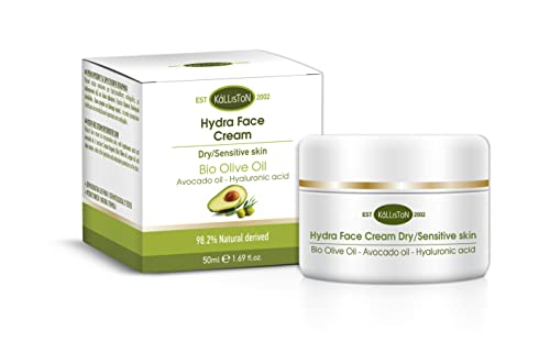 Kalliston, Bio Organic Olive Oil with Avocado Oil Cream, Hydra Active Face Cream, Dry Sensitive Skin, Product of Crete, Greece, 1.69 Oz Jar