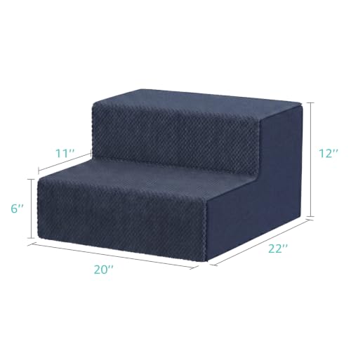 Image of YENING Large Dog Stairs for High Beds - Extra Wide Pet Steps for Large Dogs to Get on Tall Bed 3 Deep Step Cat Ramp for Couch 2 Steps Navy Blue