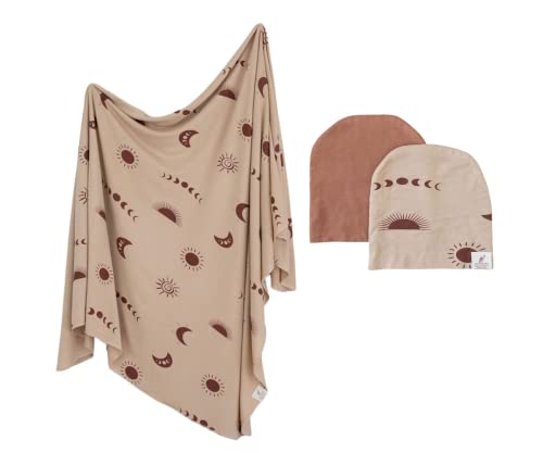Image of Leyl&Ari Stretchy Swaddle Blanket Hat Set | Receiving Blankets for Newborn Babies | Jersey Swaddle Blanket