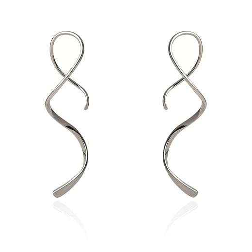 Spiral Threader Earrings 925 Sterling Silver Handmade Twisted Curved Pull Through Earrings