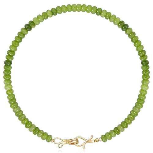 Gemstone Necklace, Beaded Necklace Choker Beaded Necklaces for Women Best Friend Birthday Gifts Teen Trendy Stuff Christmas Stocking Stuffers for Her 14K Gold Bow Birthstone Bead Jewelry