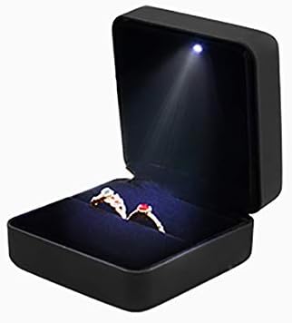 Omeet Big Size Metal Glossy LED Jewelry Gift Box Ring Jewelry Exhibition - Suitable for a pair of rings, Black - Image 5