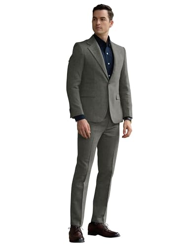 Mens Slim Fit Suit 2 Piece Tweed Suit for Men One Button Formal Wedding Prom Tuxedo Suits Jacket Pants Set4