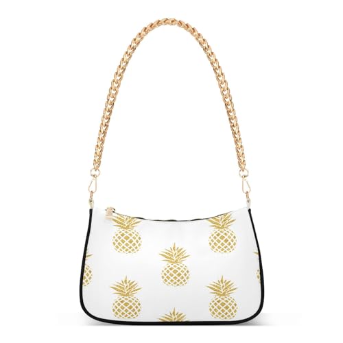 Shoulder Bags for Women Gold Pineapple Hobo Tote Handbag Small Clutch Purse with Zipper Closure