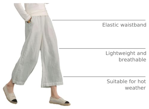 Image of ECUPPER Womens Cotton Cropped Pants Wide Leg Trousers | Casual, Plus Size, Elastic Waist, Capri, 100% Cotton, Loose Fit, High Rise Waist, Lounge Pants