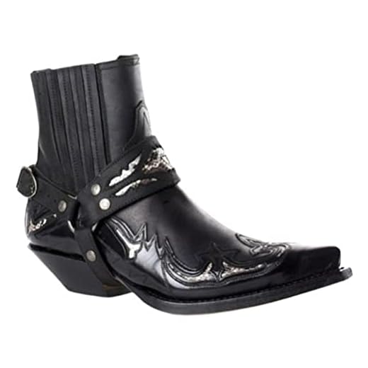 ORANDESIGNE Bottes pour Hommes Vintage Western Cowboy Style Bottes Décontracté Équitation Moto en Plein Air Mode sans Lacet Chaussures Équestres G Noir 43