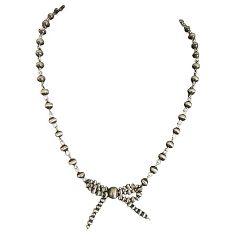Bow Sterling Silver 3mm-6mm Rosary Pearls Bead Necklace. 20 Inch. Gift “Navajo Style” Cover