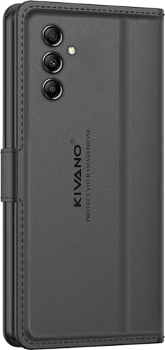 Image of KIVANO LUXE Compatible for Samsung Galaxy A14 5G Luxury Handmade Leather Magnetic Flip Folio Case | Card Holder & Kickstand | Slim Protective Cover | Unisex - Black