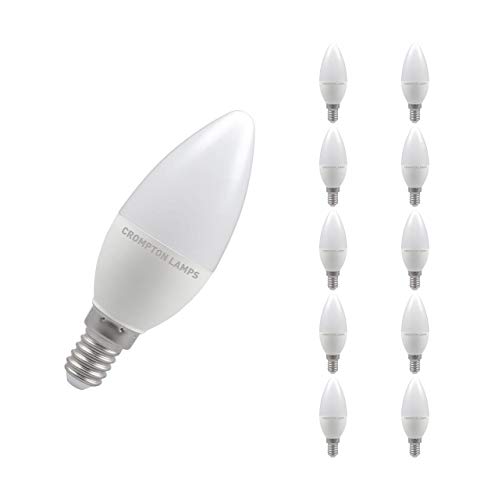 Image of Crompton Lamps LED Candle 5W SES-E14 Dimmable (10 Pack) (40W Equivalent) 4000K Cool White Opal 470lm SES Small Screw E14 Frosted Multipack Light Bulbs