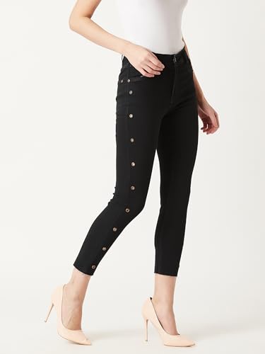 Image of Miss Chase Women's Skinny High Rise Cropped Length Fringe Detailing Stretchable Denim Jeans