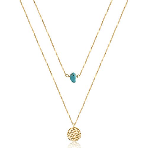 Dainty Turquoise Choker 14K Gold Disc Necklace Hammered Gold Necklace for Women Simple Necklace Jewelry
