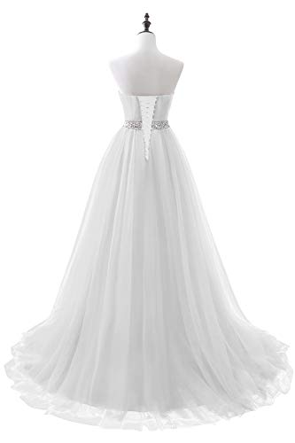 Misshow Robe de Soirée Longue Grande Taille Robe de Mariée de Luxe en Mousseline à Paillettes Formelle Blanc 46 – vue 4