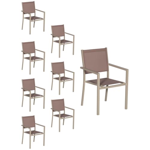 Happy Garden Lot de 8 chaises empilables en Aluminium et textilène Taupe