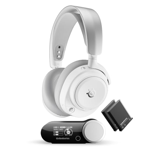 SteelSeries Arctis Nova Pro Omni - Hi-Res Wireless Gaming Headset, 96kHz/24bit, ANC, ClearCast Pro Mic, AI Noise Rejection, Mobile App, Mix 2.4GHz + BT, OmniPlay PC+PlayStation+Xbox - White