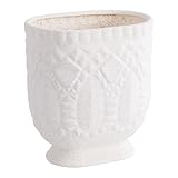 TCQMSS Bathroom Trash Can, Ceramic Wastebasket Garbage Container for Bathroom, Bedroom, Dorm, College, Office, Beige-White Decorative Compact Trash Can