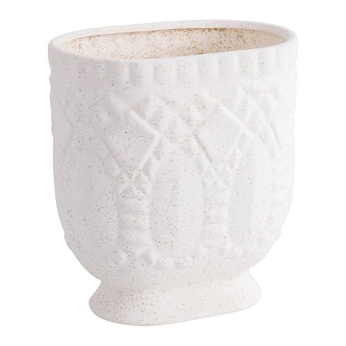 Image of Bathroom Trash Can, Ceramic Wastebasket Garbage Container for Bathroom, Bedroom, Dorm, College, Office, Beige-White Decorative Compact Trash Can