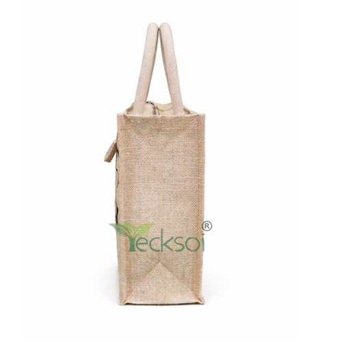 Image of Handbag | Natural Jute Fabric with Zipper Dual Straps | Tote-Bag | Unisex Printed Large Capacity Carry Bag | Pefect For Storage, Travel & Grocery Shopping | Lightweight - Printed (White) | Lightweight