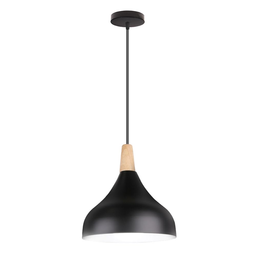 LYMSXAZOU Wood Pendant Light Nordic Metal Hanging Ceiling Lamp Dome Kitchen Island Lighting Fixture Single Head Chandelier E27 Suspended Lights for Dining Table Bedroom Cafe Bar Star of