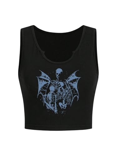 SOLY HUX Women's Skull Print Notched Neck Sleeveless Summer Crop Tank Top