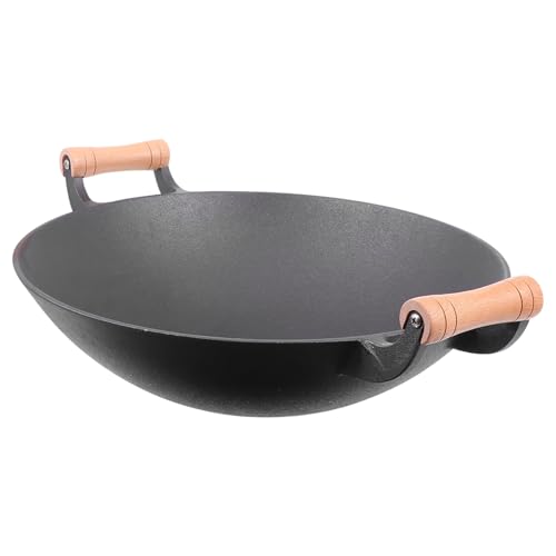 Wok de hierro fundido con mango de madera antiadherente