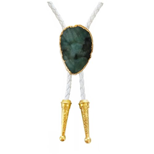 Image of Daisy Del Sol Gemstone Bolo Tie Braided Vegan Faux Leather Natural Stone Gold Handmade Necklace Adjustable Boho Western Jewelry