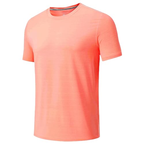 Aosufei Camiseta de correr transpirable de secado rápido para hombre, ligera, de ajuste seco, cuello redondo, elástica, atlética, naranja, S
