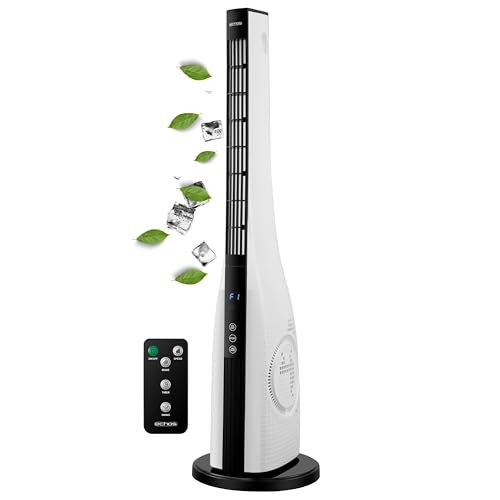 Echos Turmventilator leise mit Kühlung & Fernbedienung - Ventilator energiesparend 3 Modi Oszillation 15h Timer modernes LED Touch-Display Standventilator Turm 90cm für Schlafzimmer & Büro