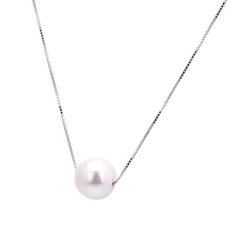 Gem Stone King 12MM Simulated Shell Pendant Necklace For Women on 16 Inch 925 Sterling Silver Box Chain