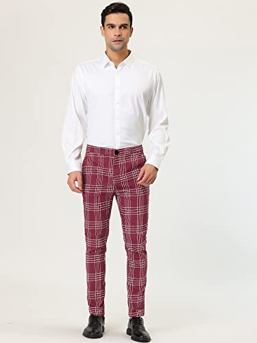 Lars Amadeus Men's Dress Plaid Pants Formal Slim Fit Printed Business Checked Trousers3