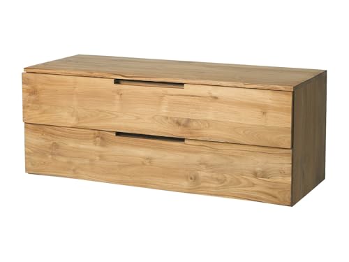 Vente-unique - Meuble sous Vasque Suspendu en Teck Clair - 2 tiroirs - 115 cm - BIMBING