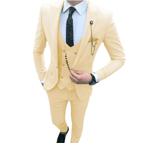 Traje de graduación para hombre, ajustado, para novio, negocios, fiesta, formal, chaleco, pantalones, 3 piezas, Oscuro Beige, 5XL