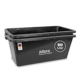 blizz-z Mörtelkasten L 78 x B 47 x H 32 cm (90 Liter) eckig schwarz in Profiqualität (2 Stück) | Baueimer, Kübel, Mörtelwanne, Pflanzenwanne für Hochbeet, Kunststoff