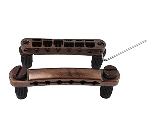Guyker Guitar Tune-O-Matic Bridge And Stop Bar Tailpiece Combo With Anchors And Studs Replacement Compatible With Lp Sg Epi 6 String Electric Guitar(Bronze) #TOP3