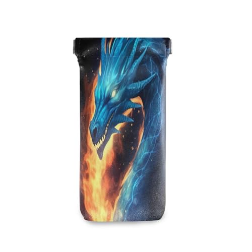 FLildon Fire Dragon Eyeglasses Pouch Squeeze Top Sunglasses Case Soft PU Leather Eyeglass Bag for Men Women