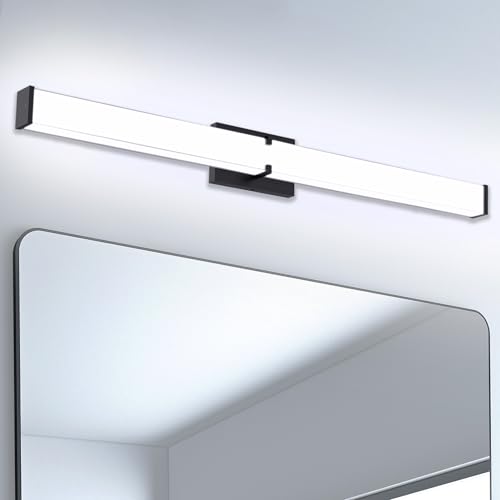 Image of Bathroom Light Fixtures: 31.5 Inch ETL Certified LED Bathroom Vanity Light 5700K Cool White 36W 2500LM - Modern Black Vanity Light Dimmable with Clear Shade - Bathroom Lighting Fixtures Over Mirror
