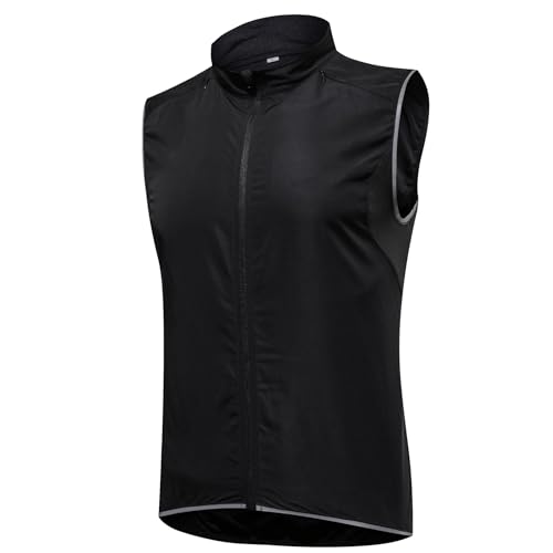 SMTSEC Fahrradweste Herren Damen Reflektierend Winddicht Windstopper Laufweste Wasserdicht Atmungsaktiv MTB Warnweste Fahrrad Ärmellose Weste Jacke Radweste Leicht Softshellweste Sportweste,Black-5XL