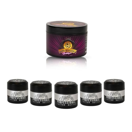 Tattoo Aftercare Bundle – Butter 5 Pack (1.7 oz Each) + Bubble Gum Slider Glide (8.5 oz) – Moisturizing Skin Care Set for Artists and Ink Care