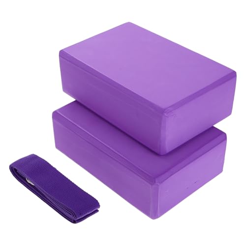 POPETPOP Yoga Prop Set: 2 Yoga Blocks 1 Stretch Band for Exercise Pilates Stretching Toning Compact Portable