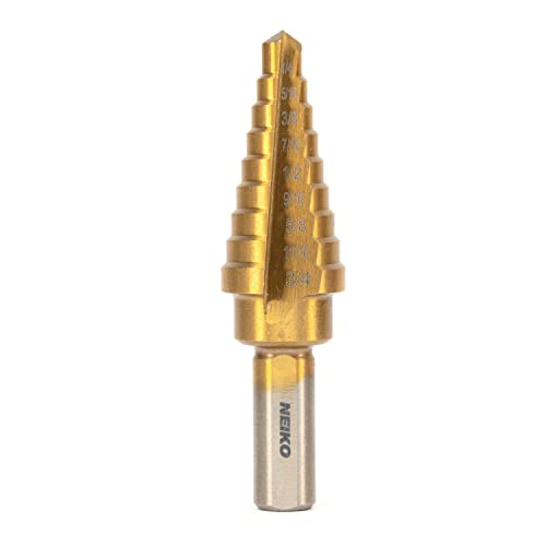 Neiko 10184A Titanium Step Drill Bit, High-Speed Alloy-Steel Bit, Hole Expander For Wood And Metal, 9 Step Sizes From 1/4 Inch To 3/4 Inch #TOP26