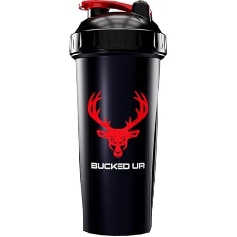 Bucked Up Perfect Shaker Bottle, 28oz, BPA-Free, Dishwasher Safe, Leak-Proof, Black Bottle with Red Buck Logo Cover