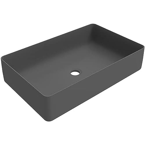 ERCOS Rechteckiger Keramik Aufsatzwaschtisch, Badezimmer Waschbecken Farbe Matt Grau, Ohne Überlauf, Maße 580x360 mm